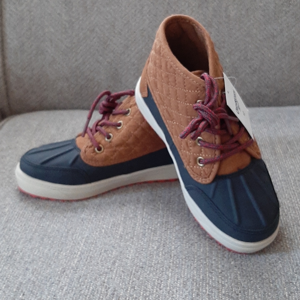 NIB Toddler Boys Brown & Navy Boots, Sz 12 Toddler